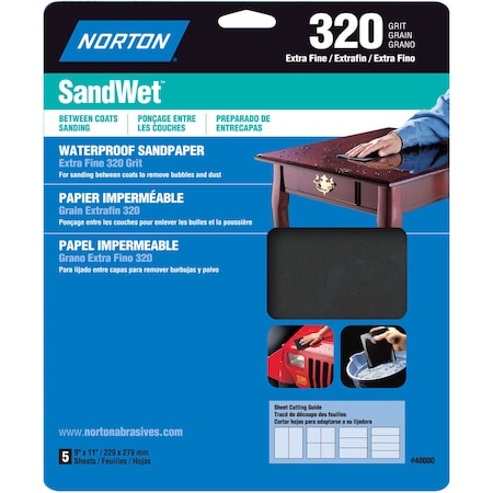 9 X 11 SandWet Wet Or Dry Sanding Sheets 320-Grit, PK 5